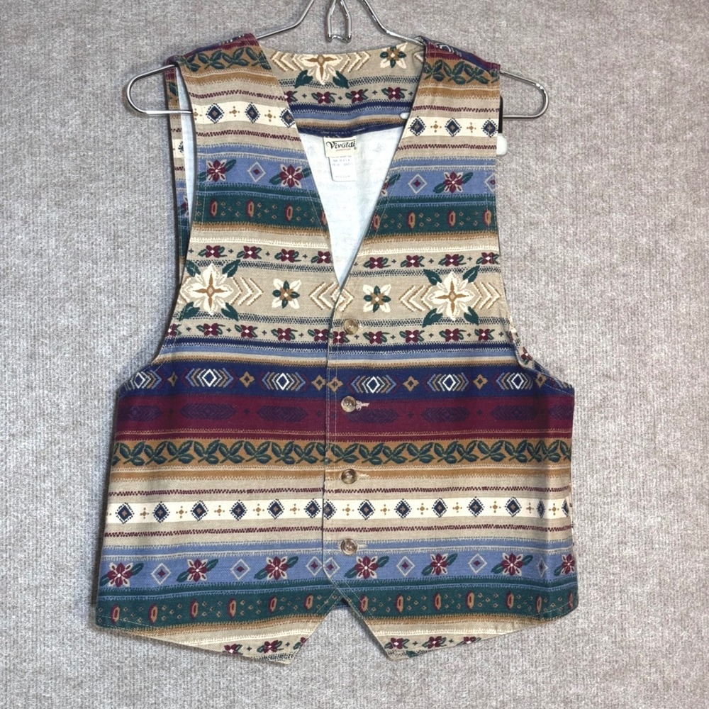 Vintage Vivaldi Vest Womens Medium Southwestern Woven Cotton Boho Western